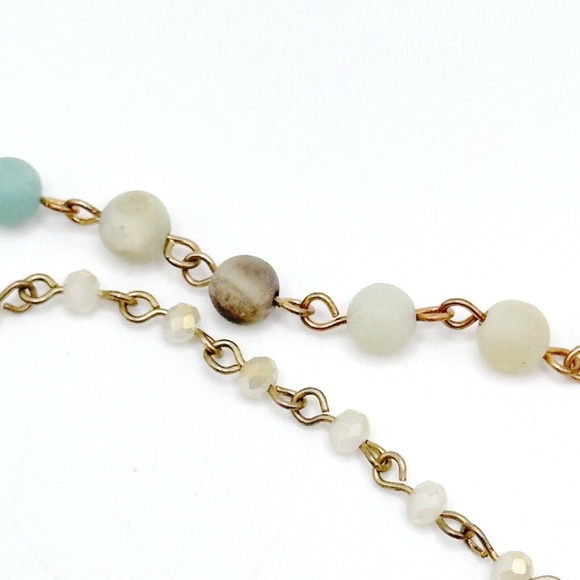 Multi Strand Layered Necklace Gold Tone Natural Stone Coin Feather Boho 26-28" - Picture 4 of 6